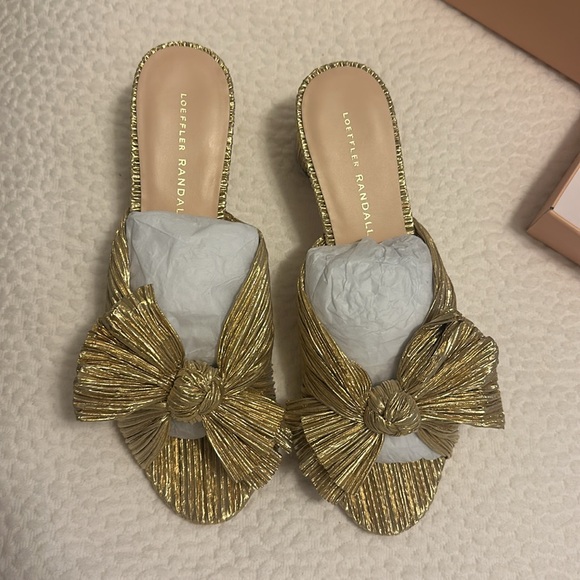 Loeffler Randall Emilia Gold Pleated Bow Heel - Picture 7 of 11